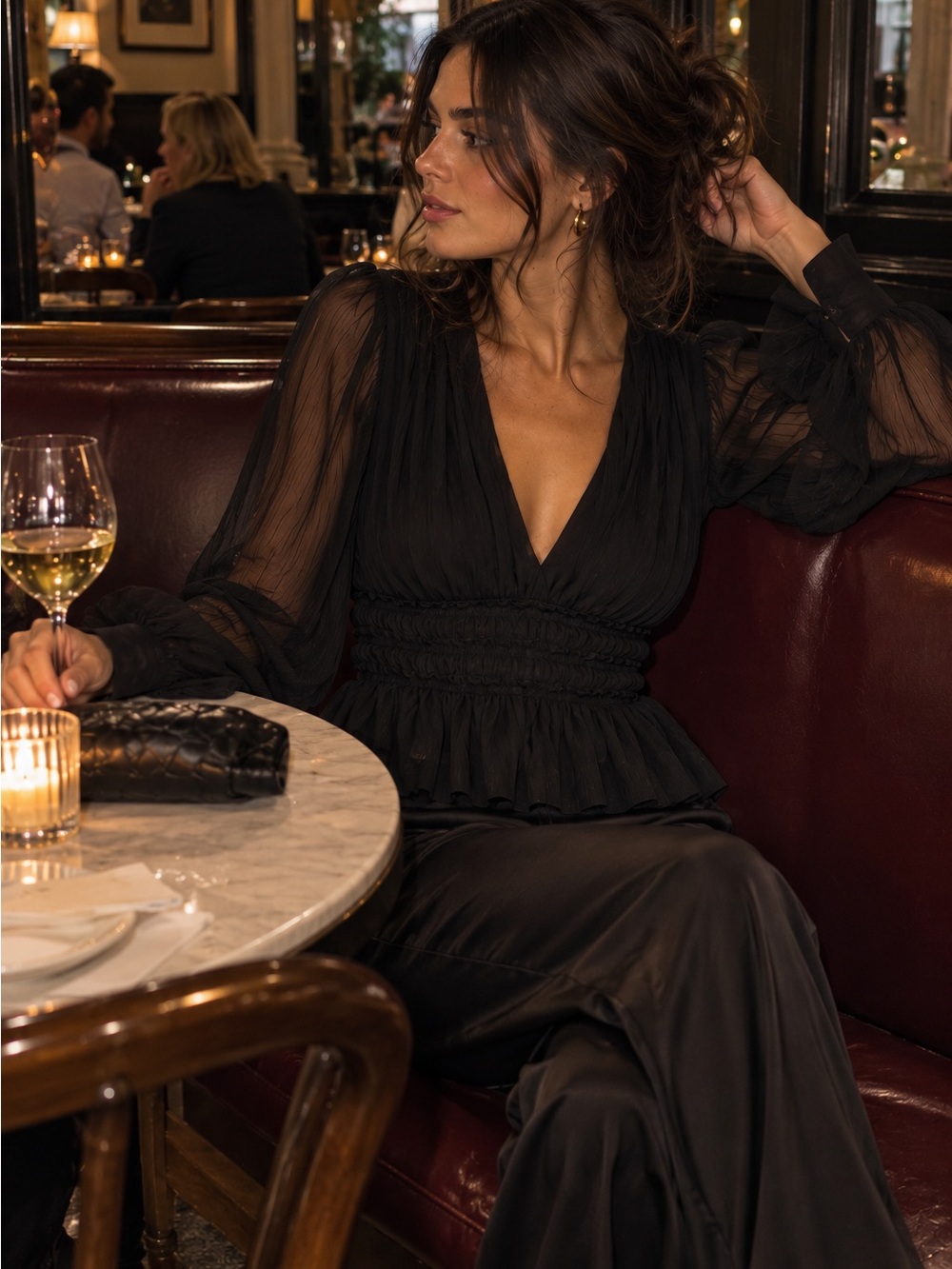 Rebecca Taylor Black Silk Chiffon Peplum Blouse Sheer Romantic Top 4